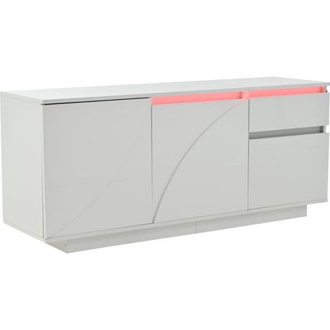 Madia sideboard bianca lucida con LED, 3 ante, 1 cassetto, MDF, 140 x 40 x 60 cm, MODENUIT (1/5)