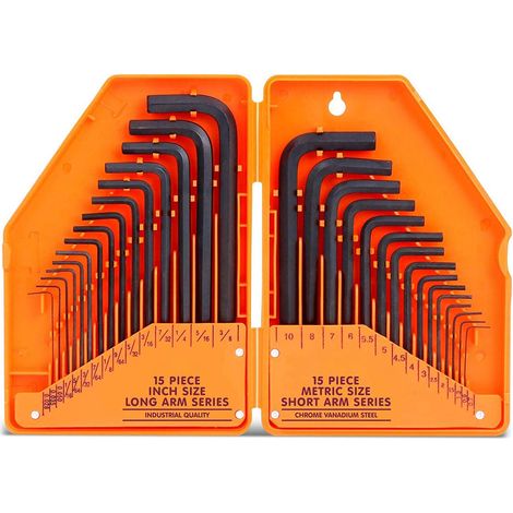 Allen Wrench Set - 30-Piece Metric 0.7 mm to 10 mm and Imperial 0.028 in to 3/8 in - for Furniture Assembly Machinery Bicycle Repair - 1 Set (1/5)