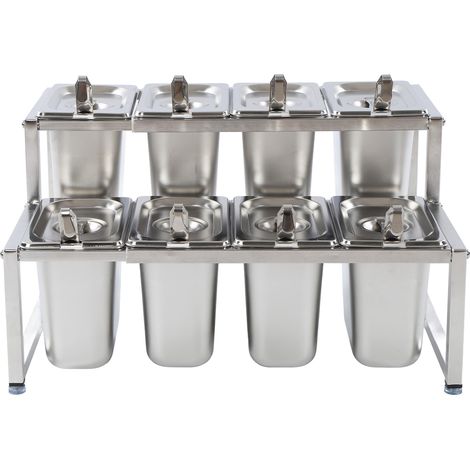 Distributeur de condiments télescopique double couche, pot à confiture en acier inoxydable, support pour boutique de thé au lait, usage domestique, 1,6L bassine, 8 pièces (1/5)