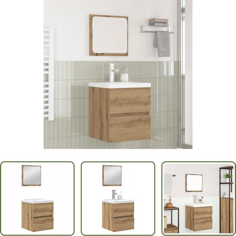 vidaXL Waschbecken-Unterschrank - Badezimmermöbel-Set 2 pcs Artisan-Eiche und Weiß Holzwerkstoff (1/5)