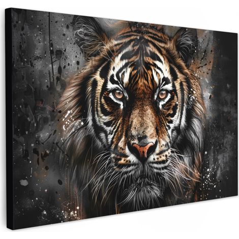 TABLEAU SUR TOILE Tigre - Animaux - Portrait - Luxe - Noir Toile Peinture Grand Format XXL 150x100 cm