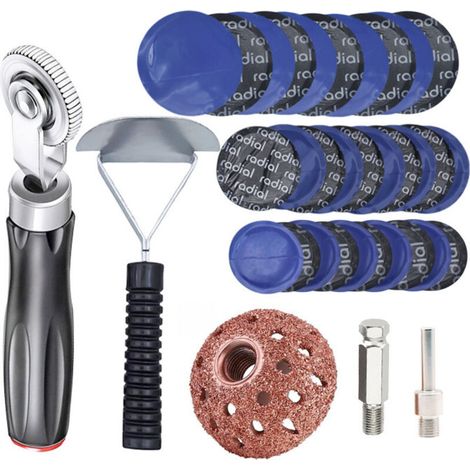 Kit de reparación de neumáticos 30+3, herramienta para reparar neumáticos de coche, disco de pulido/rascador de revestimiento interior/30 parches para ruedas (32/45/55 mm) (1/4)