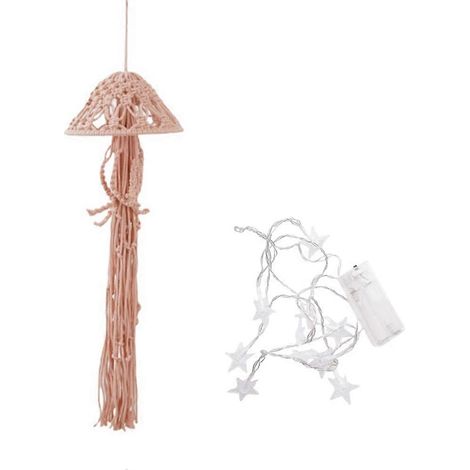 Böhmischer Makramee-Traumfänger, handgewebtes Ornament mit Lichterkette, Quallen-Traumfänger zum Aufhängen. C (1/5)