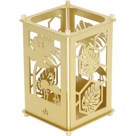 3er-Set goldene Stifthalter, hohl, mit goldenem Monstera-Muster, Schreibtisch-Aufbewahrungsbehälter aus Metall, montierter Stifthalter (1/5)