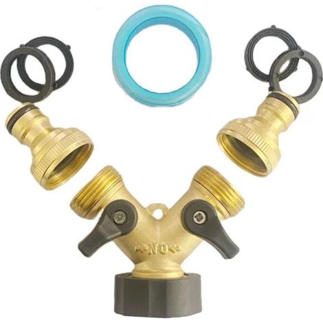 Robinet Double Machine a Laver, 2-Voies Y-Distributeur, Adaptateur Tuyau Arrosage en Laiton de 3/4"&1/2", Raccord en Y avec 2 Répartiteur de Tuyau pour Connexion de 2 Appareils (1/4)