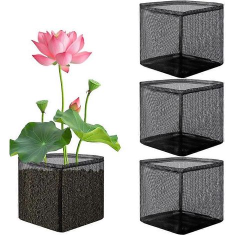 Lot de 4 sacs de plantation pour plantes aquatiques - Jardinières réutilisables en filet pour bassin de jardin - Pots carrés respirants pour nénuphars, adaptés aux zones humides. (1/5)