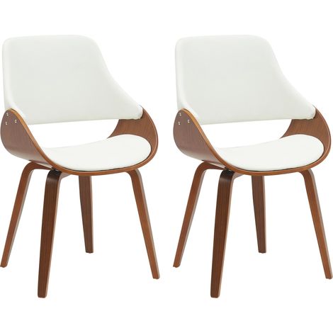 Lot de 2 chaises de salle à manger design scandinave en bois courbé noyer et similicuir blanc 100007714 (1/5)