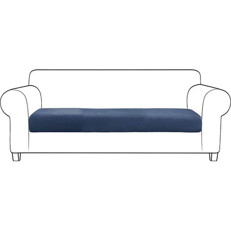 Elastic Sofa Seat Cover, Velvet Sofa Seat Cover, Machine Washable Seat Cushion Cover, Sofa Cushion Cover for Living Room (3 Seater, Navy) (1/5)