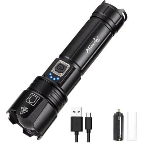 ZOLGINAH H38 Lampe de Poche LED Tactique Ultra Puissante élevés Super Lumineuse Zoomable Rechargeable Étanche 5 Mode avec Puissance de Sortie, Batterie Lithium pour Camping Chasse Police Militaire (1/5)