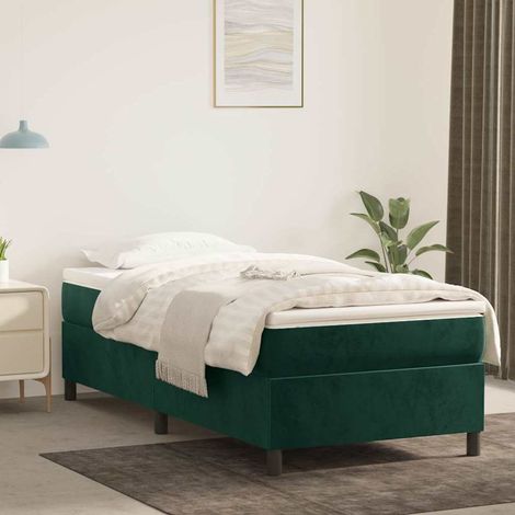 Cama box spring con colchón terciopelo verde oscuro 90x190 cm (1/5)