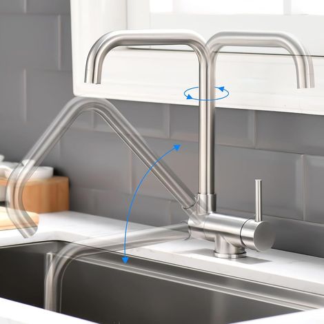 1 Mitigeur Cuisine Pliable Rotation 360° Acier Inoxydable Nickel Brossé Pour Évier Sous Fenêtre (1/5)