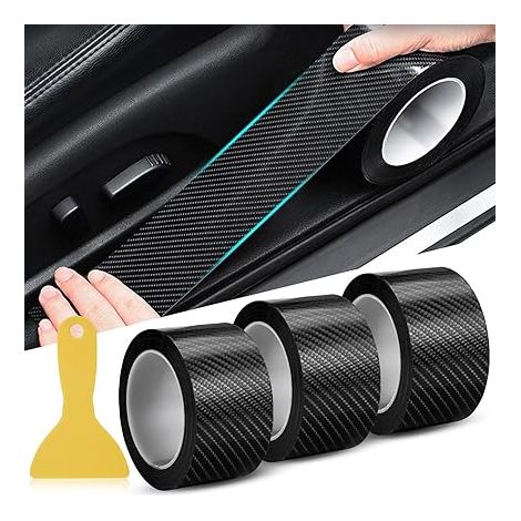 Film Carbone Anti-Rayures, Bande de Seuil de Porte, Autocollant Adhésif Protection Voiture, Noir Brillant (5 cm x 10 M) (1/5)