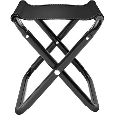 Tabouret pliant - 26 x 26 x 26 cm - Noir - Fer - Tabouret - Pliable - Chaise de camping - Tabouret/Repose-pieds - Chaise pliante - Tabouret de pêcheur touristique - Chaise de plage noire (1/3)