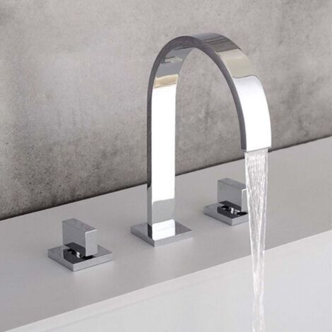 Separates 3-Loch-Waschtischarmatur-Set – Messingkorpus – Zweigriff-Design, Modell B Silber (1/2)