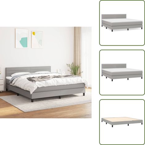 Sommier à lattes de lit avec matelas Gris clair 180x200cm Tissu - Lit Double - Lit Tapissier - Literie - Matelas À Ressorts Ensachés - Tête De Lit Ajustable (1/5)