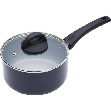 KitchenCraft MasterClass Antihaft-Keramikkasserolle, geeignet für Induktionsherde, 18 cm - Schwarz