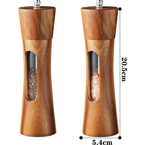 2 Pièces Moulin à Poivre, Moulin a Sel, Manuel Moulins à Épices, Moulins à Poivre et Sel avec Fenêtre Transparente, Réglables Broyeur d'Épices en Céramique, pour Sel de Mer, Piment, Poivre (1/4)