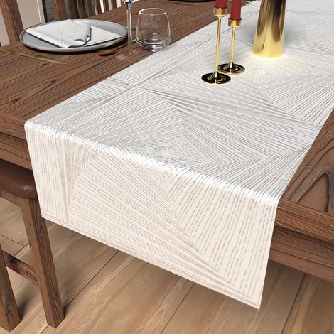 Soleil D Ocre – Chemin de table 40x180 cm jacquard blanc – Tissu 100% polyester – Entretien facile, lavage 30°C – Pour grandes occasions