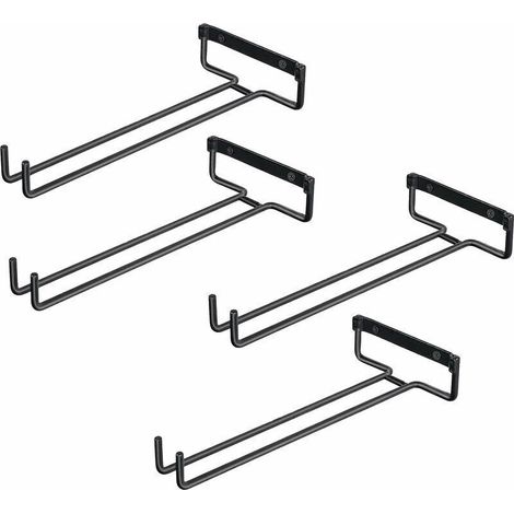 4PCS Accroche-verres pour Étagère Support De Verre en ferPour 4 Verres Support dAffichage Mural En Verre à Vin Porte-Verre à lEnvers Pour Armoires à Vin. Bars. Cuisines (Noir)