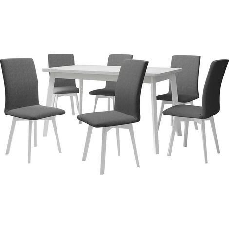 Salle à manger complète Victorville 335, Blanc, 75x80x140cm, Diamètre: 0, Nombre de chaises: 6, Style: Contemporary