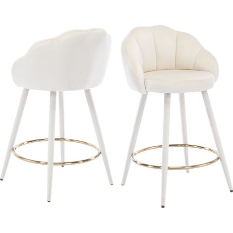 Wahson Taburetes altos Juego de 2, Moderno Taburetes en Terciopelo, Sillas de bar con Respaldo Pental, Beige