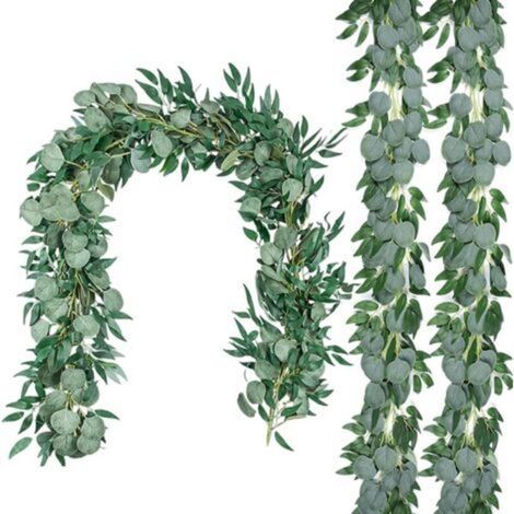 2 Pièces Eucalyptus Artificiel, Guirlande Eucalyptus Longueur Unique 200 cm, Eucalyptu Artificiel pour Decoration Mariage Arche, Mariage Jardin Suspendu décoration Murale (1/5)