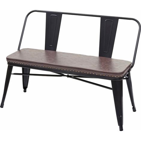 Panca due posti design industriale HHG-438 acciaio verniciato ecopelle marrone
