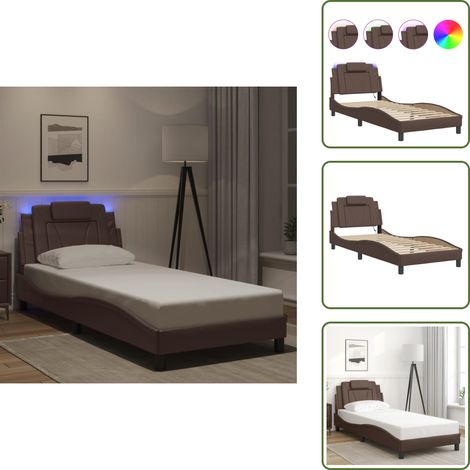 The Living Store Cadre de lit Viana avec LED sans matelas marron 80x200 cm - Cadre de lit (1/5)