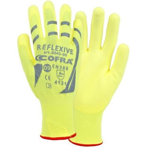 Gants de Travail COFRA Reflexive - Polyurethane sur Nylon - Haute Visibilite Reflechissant - Dexterite - EN 388 - T10 - Prix Unitaire (1/2)
