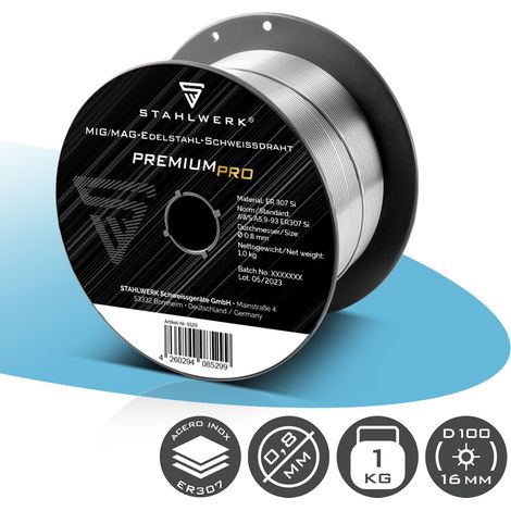 STAHLWERK Alambre para soldadura MIG MAG acero inoxidable ER 307 Si 0,8 mm 1 kg bobina de alambre