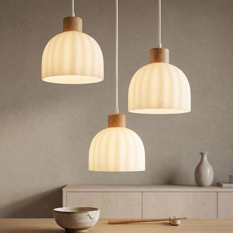 Pendelleuchte Hängeleuchte Deckenleuchte Metall weiß Glas höhenkürzbar D 130 cm (1/5)