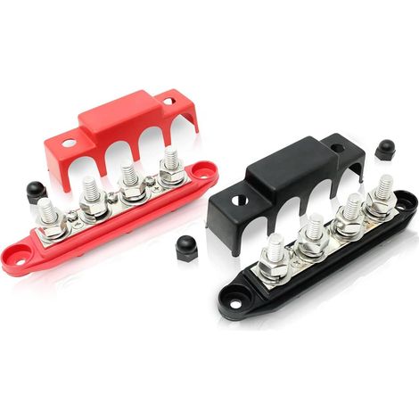 2 Pièces Bloc de Distribution D'alimentation 12V Bornier Electrique Barres de Distribution d'Énergie M4 Boulons de Borne pour Voiture Camion Bateau Rouge Noir (1/5)