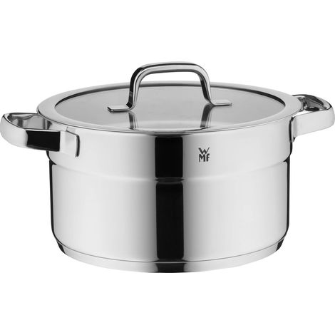 WMF Compact Cuisine - Pentola grande 24 cm, coperchio in vetro, pentola per carne a induzione 5,6 l, acciaio inox Cromargan lucido, scala interna, impilabile, non rivestita (1/5)