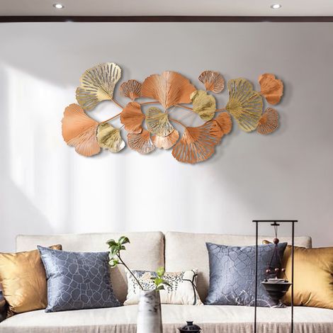 Décoration murale en métal avec feuilles de ginkgo dorées, 53,9 pouces, pour salon et chambre à coucher