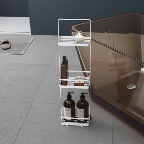 Mai & Mai Scaffale da Bagno di 3 Livelli 18x12.5x67.3cm, Scaffale Portaoggetti in Metallo Robusto con 4 Piedini Antiscivolo per Doccia, Bianco, Reglo-02