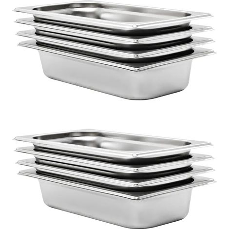 Set di 8 contenitori gastronorm impilabili pratici per cucina 325 x 176 x 65 mm in acciaio inox argentato 020045991