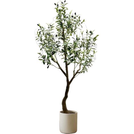 Realistischer künstlicher Olivenbaum mit 50 LEDs und Timer – Mediterrane Kunstpflanze im Topf, 8 Lichtfunktionen, Dekoration für Wohnzimmer, Büro, Garten – für den Innen- und Außenbereich – 150 cm