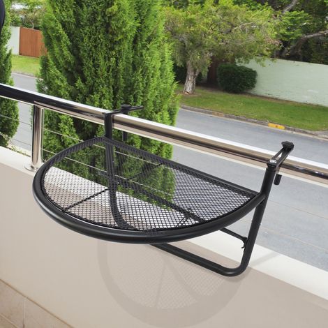 Tavolino da Ringhiera Pieghevole con 3 Altezze Regolabili in Metallo, 60x45x50cm, Nero