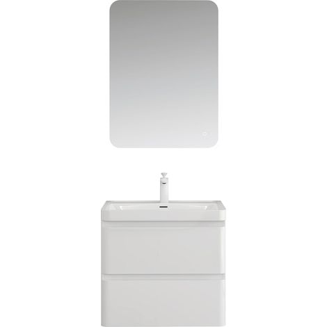 Mai & Mai Mobile Bagno Sospeso 60x42x50cm con Lavabo in Marmo fuso, Mobiletto da Bagno con 2 Cassetti di Chiusura Soft-close, Mobile sospeso Lavandino Bagno Bianco, Lucca (1/5)