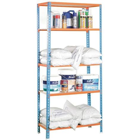 EHLIS estanteria maderclick 5/400 azul-naranja 180x90x40 , La estantería MADERCLICK 5/400 es una solución robusta para el almacenamiento, diseñada para adaptarse a diversas nece