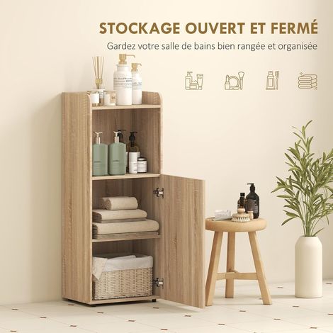 Meuble de salle de bain étroit – 4 niveaux, étagères ouvertes et réglables, dimensions 40 x 31 x 104 cm, finition chêne jaune – Rangement vertical gain de place (1/5)