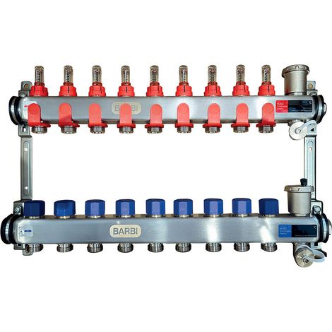 Collecteur inox PCBT 1" pré-assemblé - 9 départs mâle 3/4EK - Blansol