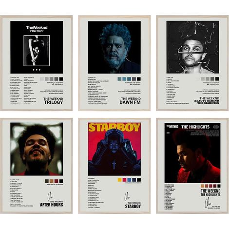 Lot de 6 posters The Weeknd, pochette d'album, affiches musicales, motif de la pochette de l'album The Weeknd, décoration artistique, impression 20 x 25 cm