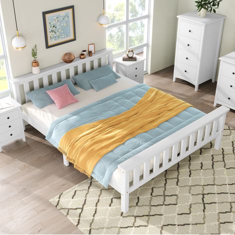 MEUBLIV Lit 140x200 cm blanc - avec sommier a lattes, sans matelas (1/5)