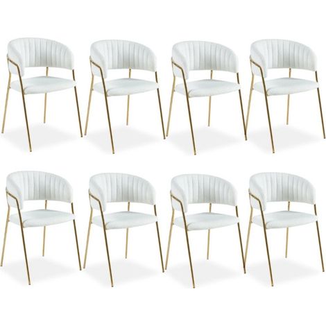 Lot de 8 Chaises en Bouclette "Batora" 79cm Crème & Or (1/5)