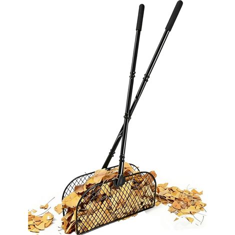 Râteau à feuilles avec long manche, sans pliage, ramasseur de feuilles, ramasseur d'herbe, râteau supérieur avec tête en métal de 40 cm de large pour le jardinage, l'organisation du garage (1/5)
