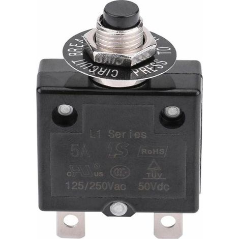 Disjoncteur thermique 10A, bouton-poussoir de réarmement, protection surcharge, 125-250V AC 50V DC, interrupteur de coupure automatique, disjoncteur compact pour circuit électrique (1/5)
