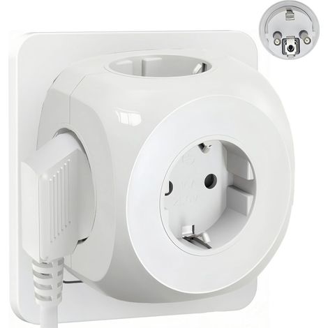 Multiprise Cube 5 en 1, Adaptateur Prise Murale sans Câble avec 5 Prises Secteur (3680W/16A), Bloc Prise Compact avec Protection Enfant pour Maison, Bureau, Cuisine, Blanc (1/5)