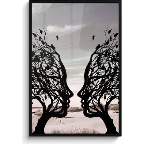 AFFICHE ENCADRÉE Plage - Mer - Personnes - Arbre - Art moderne Decoration Murale Peinture 80x120