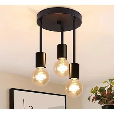 Plafonnier vintage noir à 3 spots, culot E27, style lustre. (1/5)